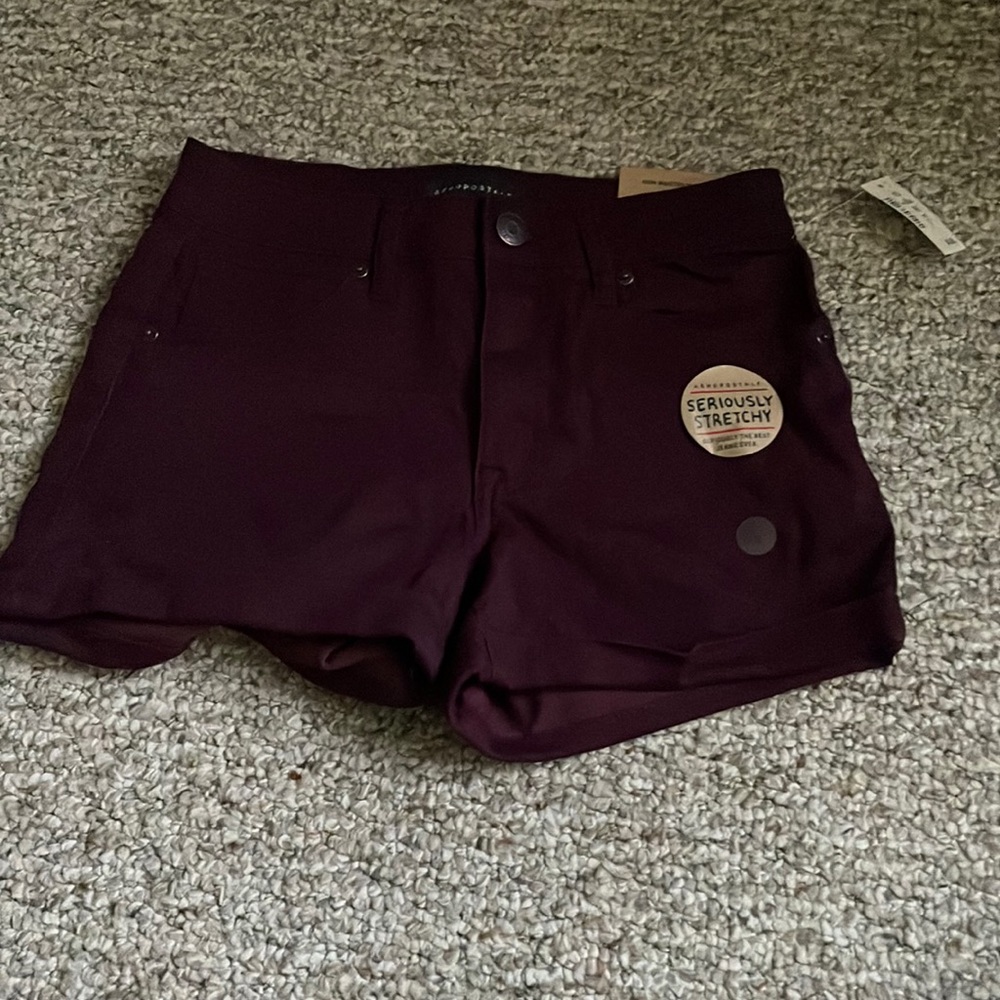 Burgundy denim shorts